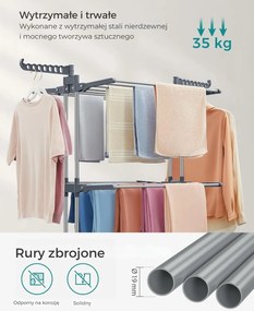 Suszarka na pranie ELTON z 4 poziomami na kółkach, 63,5x128x173cm, szary SongmicsHome