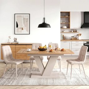 Zestaw Stół Prostokątny Rozkładany CLARK 120-160 cm Dąb Artisan/Kaszmir i 4 Krzesła SAL Beżowe