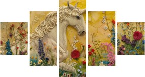 Obraz - Jednorożec z kwiatami (125x70 cm)