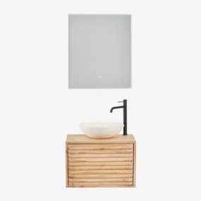 Zestaw Wiszących Mebli Łazienkowych Z Drewna Deleyna Naturalna & Cement Okrągły Biały Ø40 Cm Zavion & - Sklum