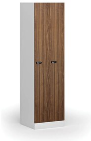 Szafka ubraniowa wąska, 2-drzwiowa, 1850 x 500 x 500 mm, demontaż, zamek mechaniczny z kodem, drzwi laminowane, orzech