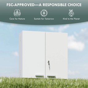 HOMCOM Zamykana szafka na leki 2-drzwiowa wisząca szafka z 11 przegródkami 2 klucze, 53 x 20 x 53 cm, Biały | Aosom PL