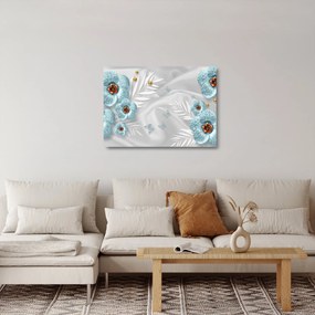 Obraz na szkle - 3D niebieskie kwiaty (70x50 cm)