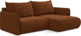 Narożnik prawostronny z funkcją spania - z tkaniny welwetowej - terakota - NANEA