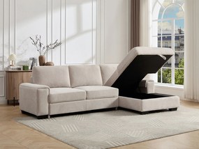 Kanapa narożna rozkładana z teksturowanej tkaniny w kolorze beżowym EMBAPO