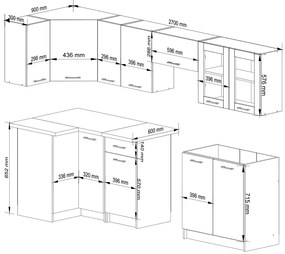 Biały zestaw szafek kuchennych narożnych 300 cm C2-H77