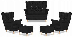 Zestaw uszak Gaja ekoskóra skaj sofa fotele pufy Family Meble czarny