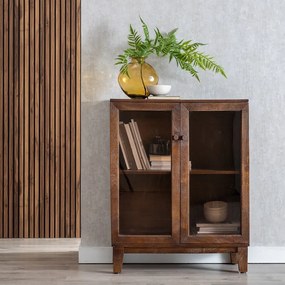 Brązowa witryna z litego drewna mango 80x100x40 cm Ravi – Ixia