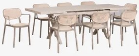 Zestaw Stół Prostokątny Rozkładany 180-240x90 Cm Aluminium Karena I 8 Krzeseł Ogrodowych Sztaplowanych Z Podłokietnikami Omara Moka Brown - Sklum