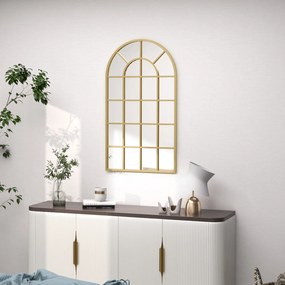 HOMCOM Lustro ścienna, design okienny, korytarzowe, metalowa rama, 110 x 62 cm, Złoto