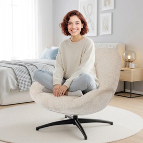 HOMCOM Obrotowy fotel tapicerowany, fotel akcentowy z wypełnieniem z waty PP, obicie z tkaniny, stalowa baza, kremowo-biały