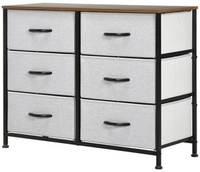 HOMCOM Komoda Sideboard, 6 Szuflad, Szuflady Materiałowe, 80 cm x 30 cm x 62,5 cm, Brąz + Czarny + Szary