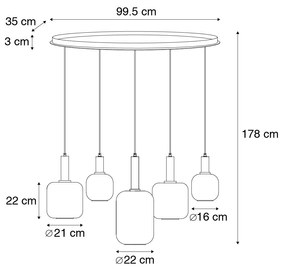 Lampa wisząca czarna ze złotem i dymionym szkłem owalna 5-punktowa - Zuzanna Nowoczesny Oswietlenie wewnetrzne