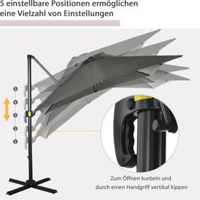 Outsunny Parasol ogrodowy z bocznym ramieniem szary kwadratowy odporny na warunki atmosferyczne | Aosom PL