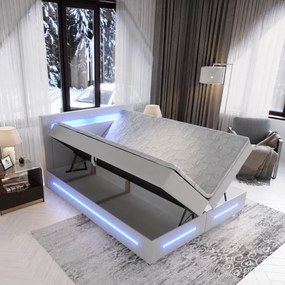 Masseno Łóżko kontynentalne MANU 180x200 cm LED z pojemnikiem na pościel - Szary, MADRYT 990