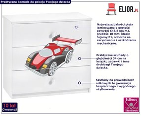 Biała komoda auto wyścigowe dla chłopca - Rostok 10X