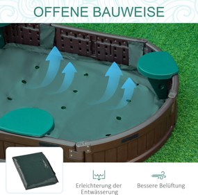 Outsunny Piaskownica z siedziskami i pokrowcem HDPE dla dzieci 3-12 lat 183x105x22 5 cm ciemnozielona | Aosom PL