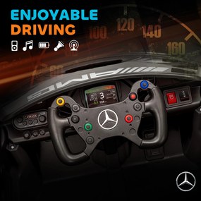 AIYAPLAY Samochód elektryczny Mercedes, samochód na siedzenie dla dzieci, bateria 12V, światła LED, funkcja muzyczna, klakson, 3-8 lat, czarny