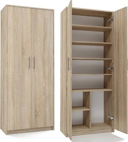 Regał Oliv 2D | Dąb Sonoma | 74x35x180 cm | Regał Zamykany, 2 Drzwi, 8 Półek