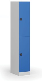 Szafka skrytkowa, 2 schowki, 1850 x 300 x 500 mm, demontaż, zamek kodowy, drzwi niebieskie