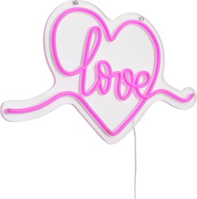 Neonowa lampa ścienna różowa z LED - Love