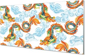 Szkło do Kuchni na Ścianę Tradycyjne Smoki Japońskie