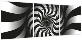 Abstrakcyjny obraz czarno - białej spirali (z zegarem) (90x30 cm)