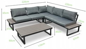 Modułowy narożnik ogrodowy ze stolikiem Tenerife MAS-NM-28, kolor szary