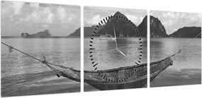Obraz - Hamak na plaży (z zegarem) (90x30 cm)