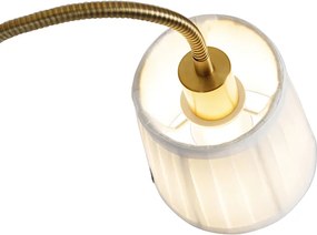 Klasyczna lampa podłogowa brązowa z białym materiałowym abażurem i lampką do czytania - Retro