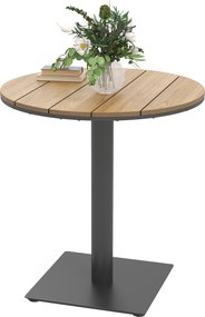 Outsunny Stół Ogrodowy Ø70 cm, Odporny na Warunki Atmosferyczne, Okrągły Balkonowy z Lamelami, Stalowy Ø70 x 74H cm, Drewno Naturalne