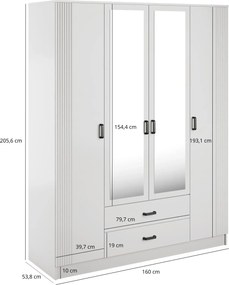 Kaszmirowa czterodrzwiowa szafa uchylna z lustrem T0-K44