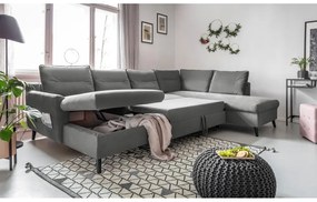 Jasnoszara aksamitna rozkładana sofa w kształcie litery "U" Miuform Stylish Stan, prawostronna