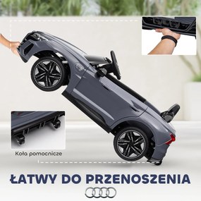 HOMCOM Elektryczne auto dla dzieci z pilotem, pasem bezpieczeństwa, sygnałem dźwiękowym, muzyką, reflektorami, do 5 km/h, 3-5 lat, Szary