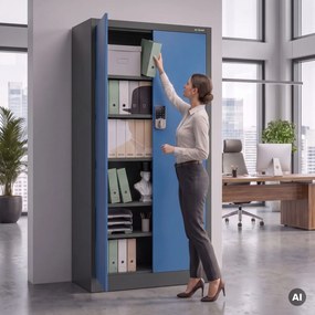 Szafa biurowa metalowa z zamkiem na szyfr antracytowo-niebieska, 900x1850x400 mm: DANIEL