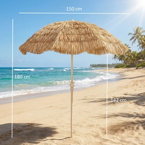 Outsunny Parasol plażowy Ø150 cm regulowany wysokość, parasol tiki z kotwicą do piasku, torba transportowa, idealny na balkon, plażę, kemping, kolor khaki | Aosom PL
