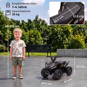 AIYAPLAY Dziecięcy quad elektryczny 6V z akumulatorem litowym, funkcja jazdy do przodu, sterowanie przyciskiem na kierownicy, 1,5–2 lata, czarny | Aosom PL