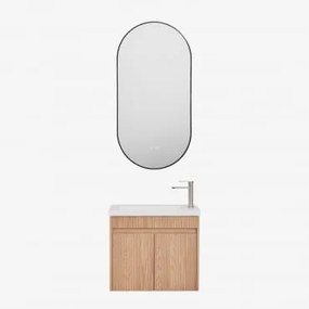 Zestaw Wiszących Mebli Łazienkowych Zintegrowany Z Umywalką Narek Popielaty Brąz & Owalna Osłona Led I Przeciwmgielna - Sklum