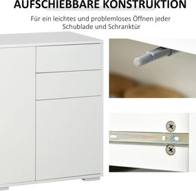 HOMCOM Szafka boczna z szufladami i drzwiami, komoda na dokumenty, szafa wielofunkcyjna, kolor biały, 117 x 36 x 74 cm