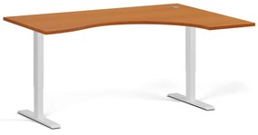 Ergonomiczne biurko z regulacją wysokości, 160x120 cm, 2 silniki, L/P, biała podstawa, czereśnia