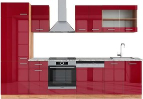 Aneks kuchenny czerwony wysoki połysk/złoty dąb 300x60x81.6 r-line