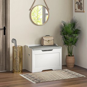 HOMCOM Skrzynia na przechowywanie 103 litry, ławka z miejscem na przechowywanie z zawiasem bezpieczeństwa, poduszką, do różnych pomieszczeń, Biały