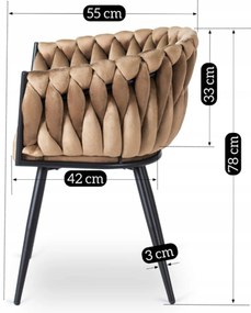 Krzesło Tapicerowane Plecione do Salonu ELENA Beżowe Welurowe Nowoczesne Loft
