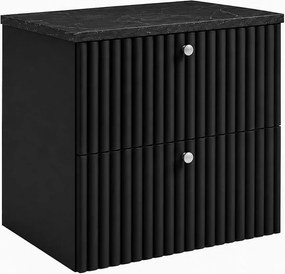 Szafka łazienkowa wisząca z blatem 60, czarny + blat z efektem marmuru Black Royal, uchwyty w trzech kolorach, 60 x 44,4 x 58,6 cm