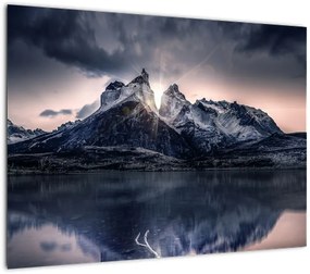 Obraz na szkle - jezioro z górą (70x50 cm)