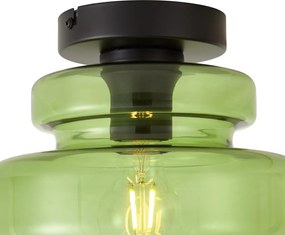 Retro lampa sufitowa czarna z zielonym szkłem - Denise