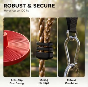 AIYAPLAY Ninja Line Zestaw Slackline dla Dzieci z Huśtawką, Platformami, Zestaw do Zabawy na Zewnątrz dla Dzieci w Wieku 3-8 lat, Czerwony | Aosom PL