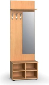 Garderoba z szafką na buty i lustrem PRIMO WOOD, 3 haczyki, półka, tekstura drewna pionowa, buk