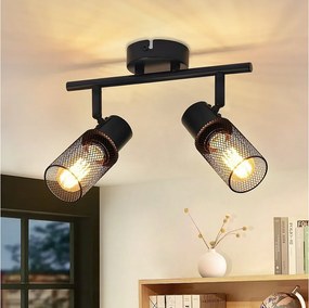 NETTLIFE Lampa sufitowa 2 industrialne czarne metalowe punkty regulowane 330°E27 LED do przedpokoju przedpokój salon sypialnia jadalnia drzwi wejściowe bez żarówki