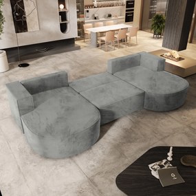 Masseno Narożnik VEZZO z funkcją spania i pojemnikiem na pościel Narozniki U, Rozkładana sofa - Jasnoszary, MONOLITH 84